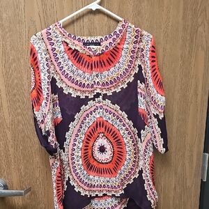 Sanctuary Purple Tunic with Orange Medallion Print